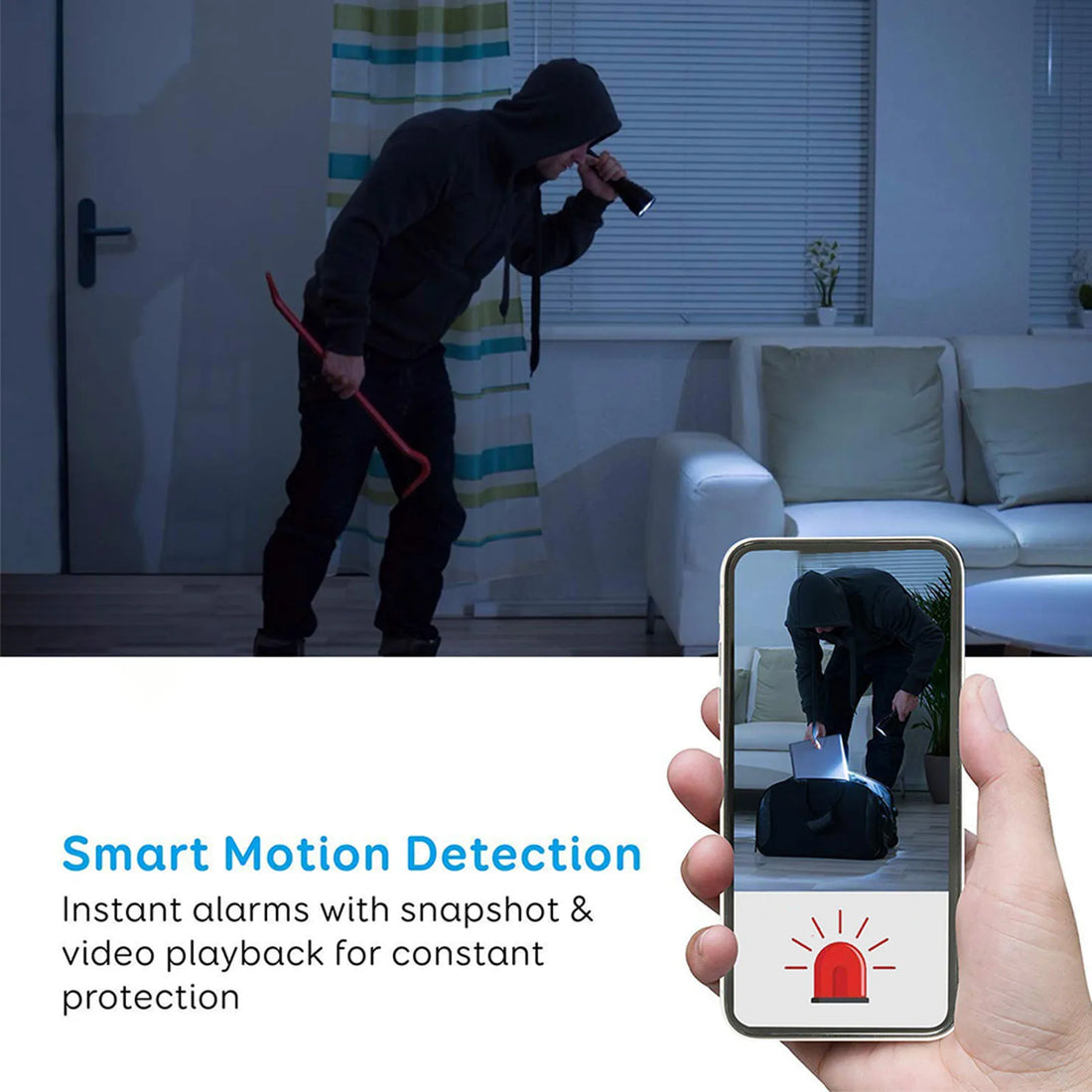 Indoor Camera Wireless WiFi 1080P FHD 130° Wide Angle 12/24H Clock Camera with Motion Detection Night Mode APP for Bedroom