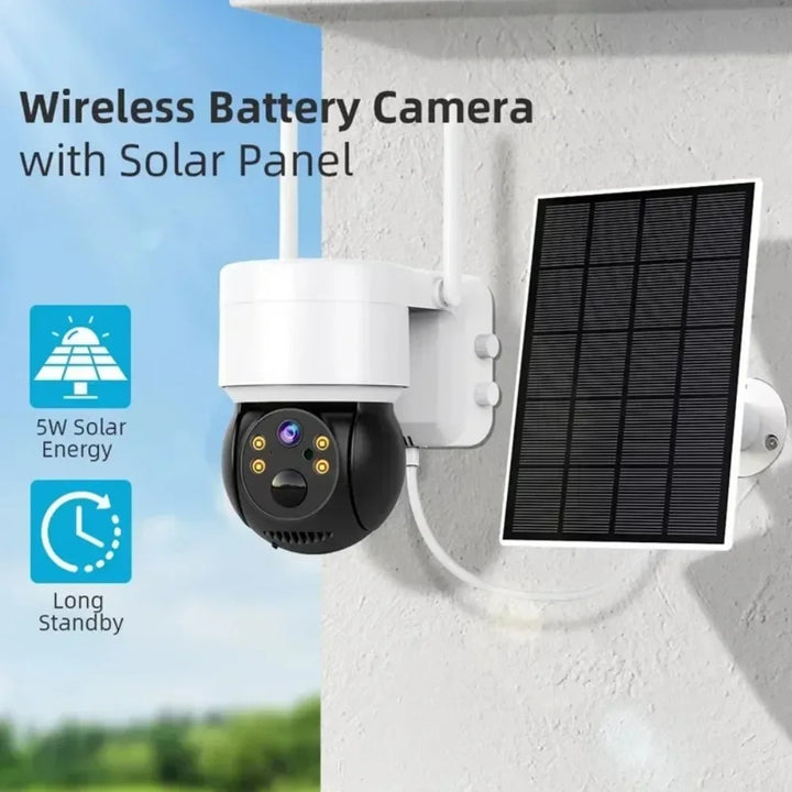 Solar Powered PTZ Security Camera, 2MP WiFi IP Camera with PIR 9m Trigger, 4600mAh Battery Two-Way Audio IP65 Outdoor