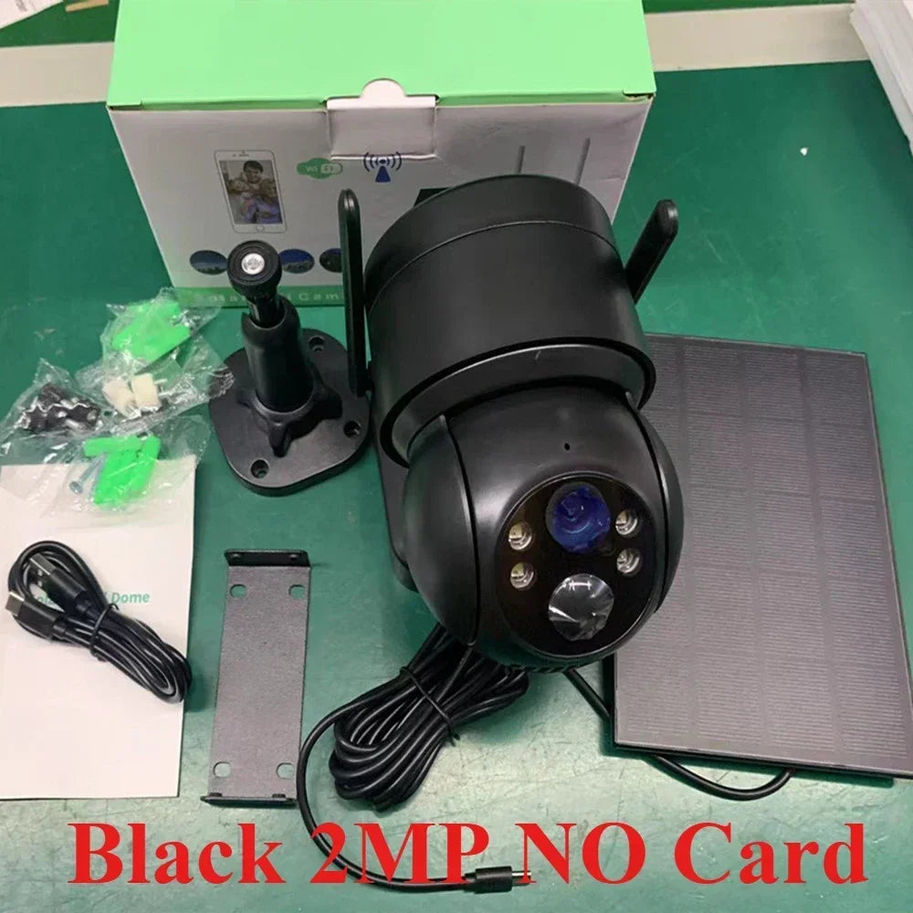 Solar Powered PTZ Security Camera, 2MP WiFi IP Camera with PIR 9m Trigger, 4600mAh Battery Two-Way Audio IP65 Outdoor