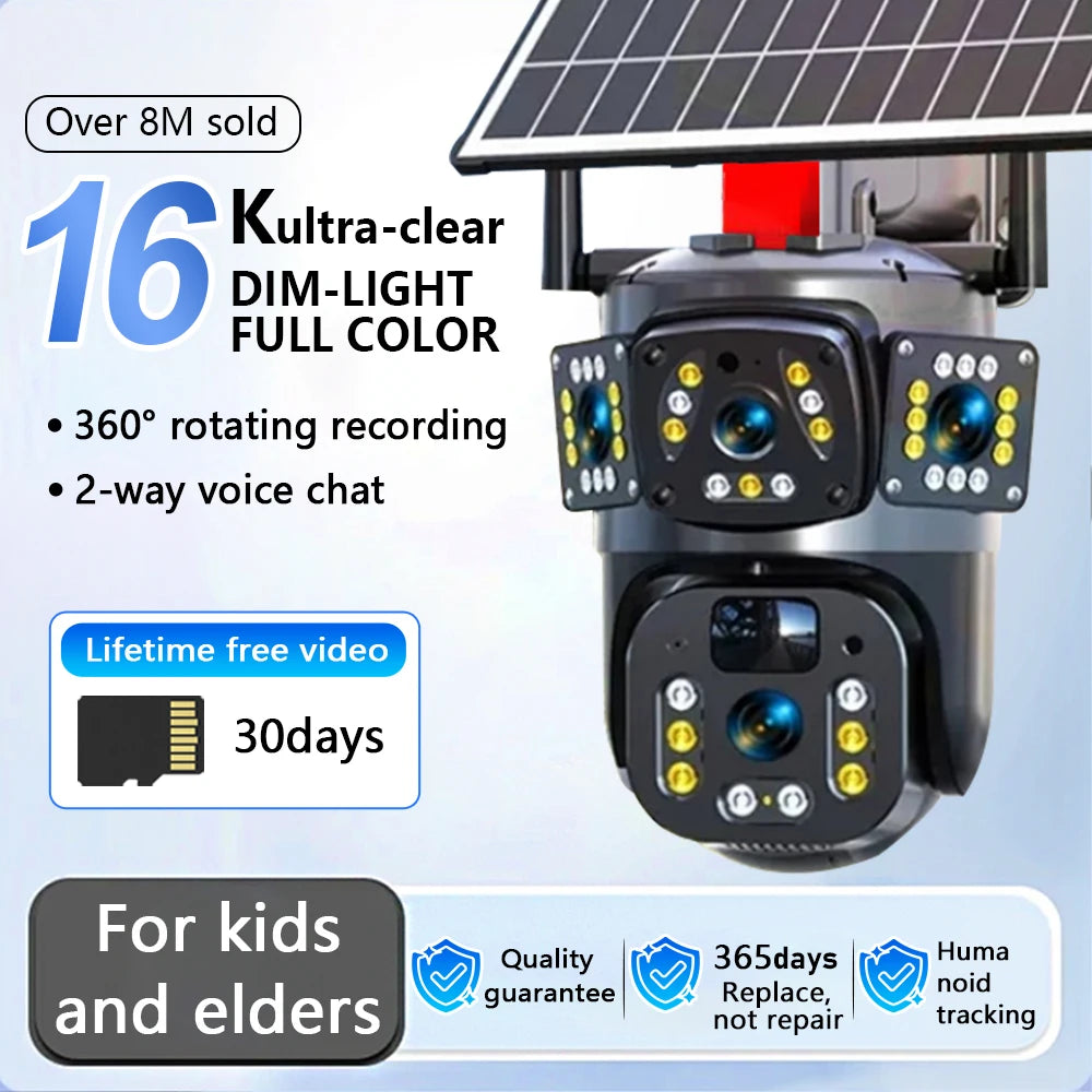 Solar Camera WiFi V360PRO Three Eyes and Two Pictures Outdoor Solar Closed Circuit PTZ Camera 1080P