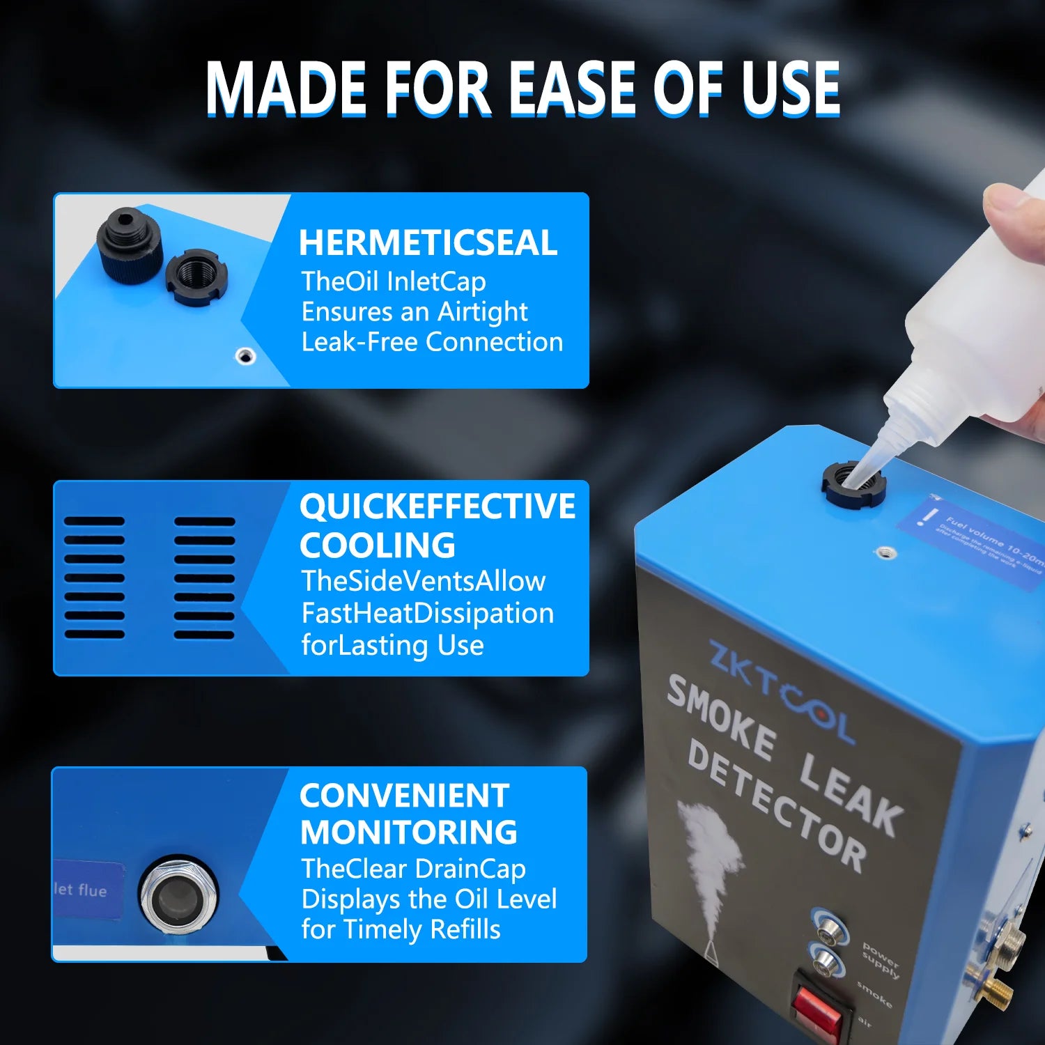 Smoke Leak Detector for Cars and Motorcycles Smoke Machine Diagnostic Tool Vacuum Leak Detection, Fast Smoke Output