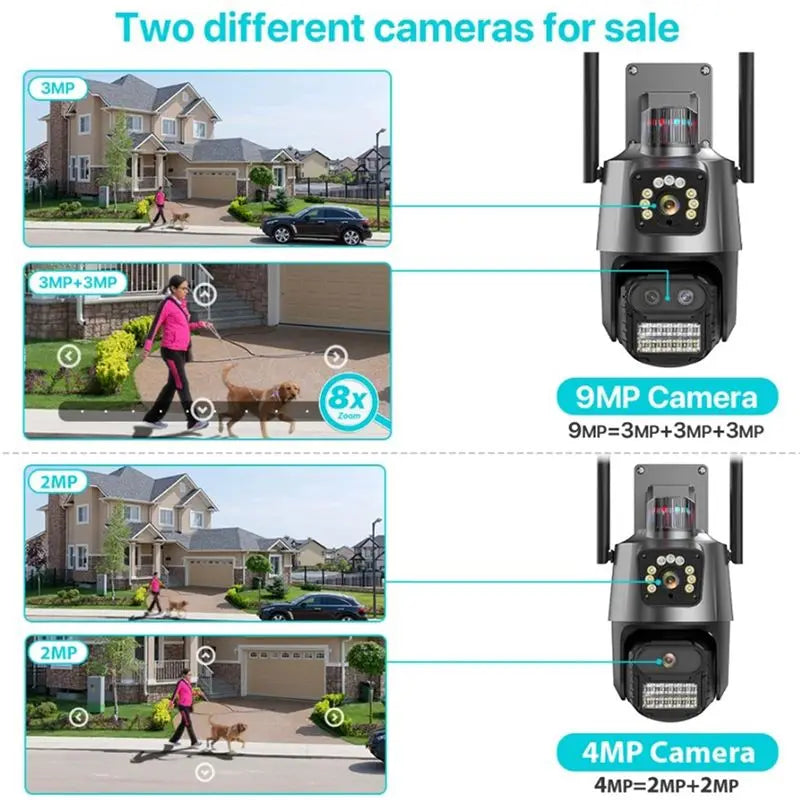 BTLIFE-Outdoor PTZ Camera 9MP 4K HD 8X Hybrid Zoom Triple Lens Dual Screen Wifi IP Camera Alarm CCTV Surveillance EU-Plug Durabl
