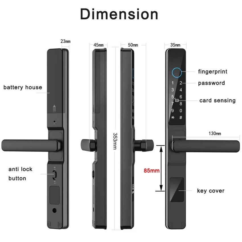 Slim 3.5cm Waterproof Aluminum Smart Door Lock