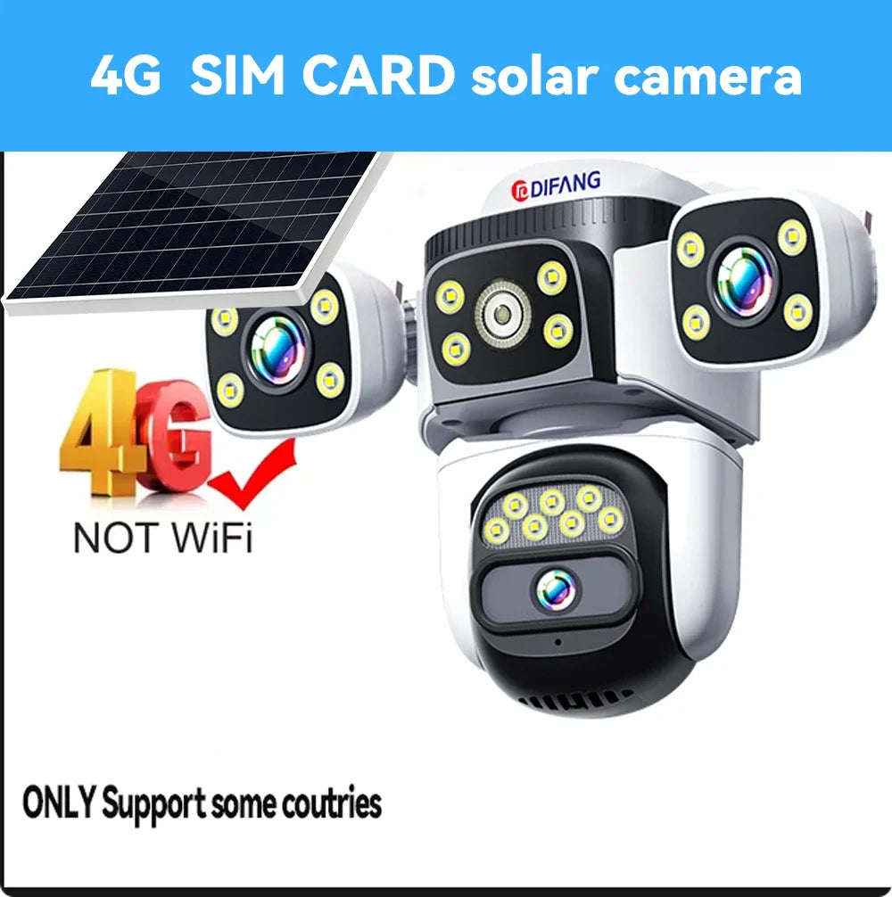 8K 15MP 4G Solar Camera wireless Three Lens Three Screen CCTV Security Protection PIR Solar Cam External  IP Camera Outdoor
