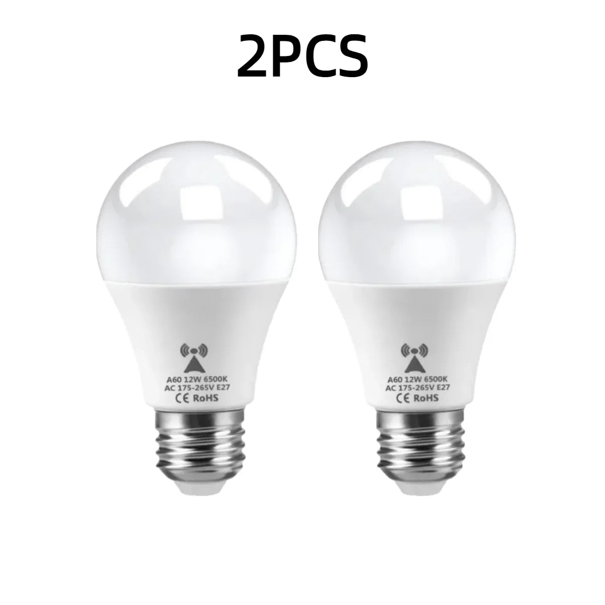 2PCS/Pack Smart E27 6500K Radar Motion Sensor LED Bulbs AC85V-265V Lamp Only Light Up at Night/Dark Energy-Saving