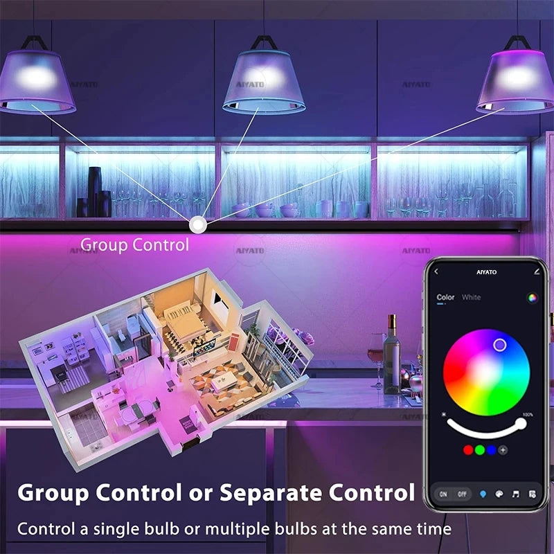 Smart Life APP Tuya Bluetooth LED Bulb Dimmable 15W 18W E27 B22 220V RGBCW Color Change Lamps Group Control Music Rhythm Timing