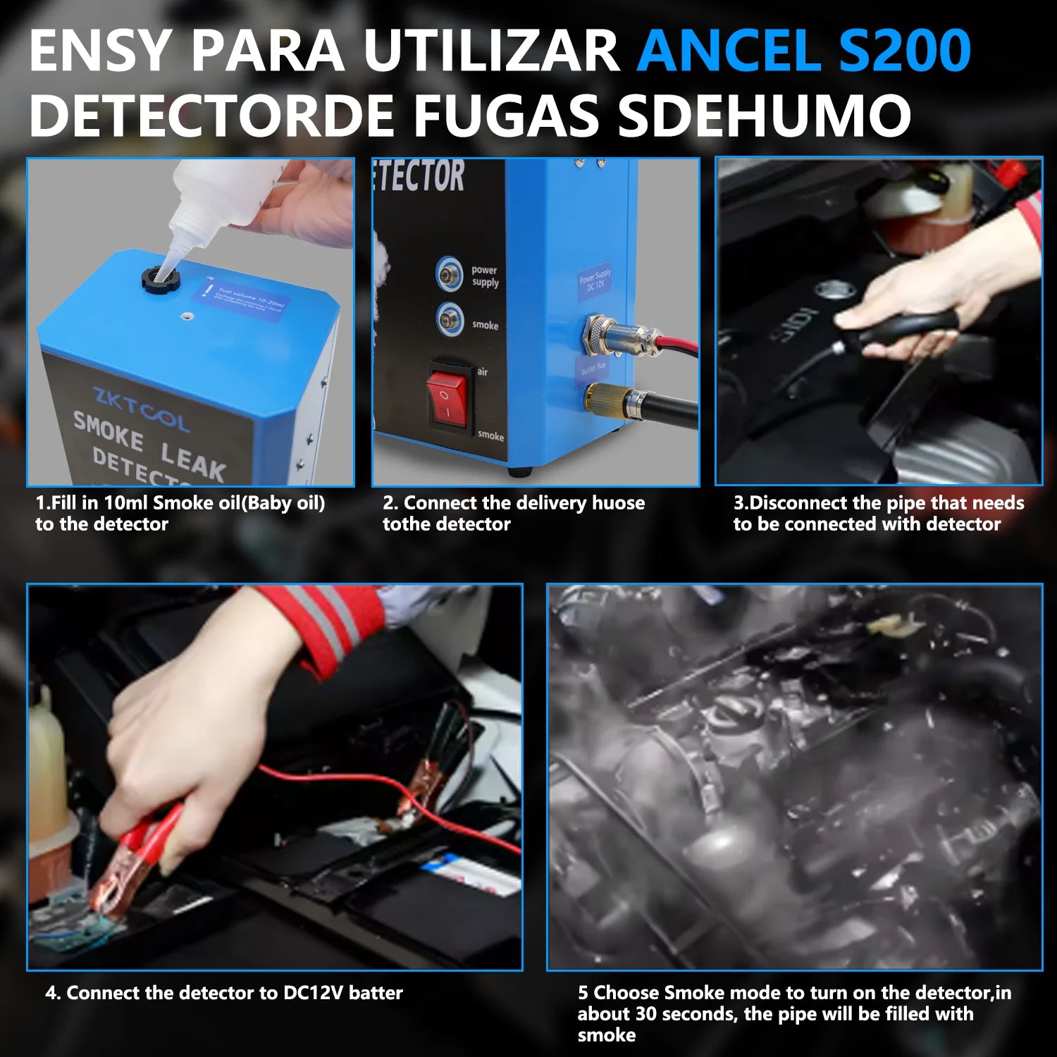 Smoke Leak Detector for Cars and Motorcycles Smoke Machine Diagnostic Tool Vacuum Leak Detection, Fast Smoke Output