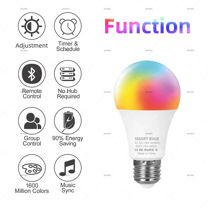 Smart Life APP Tuya Bluetooth LED Bulb Dimmable 15W 18W E27 B22 220V RGBCW Color Change Lamps Group Control Music Rhythm Timing