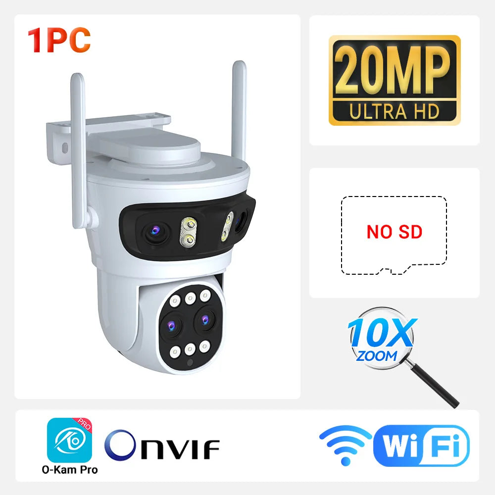 PTZ 4 Lens 3 Screen 10X Digital Zoom AI Auto Tracking IP O-KAM PRO Wifi Camera Outdoor Linkage Video Bluetooth Security Camera