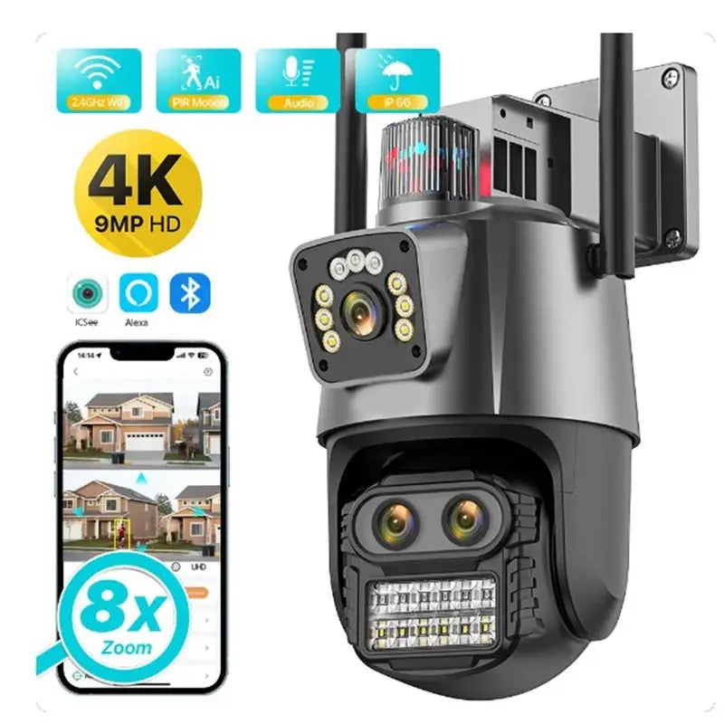 BTLIFE-Outdoor PTZ Camera 9MP 4K HD 8X Hybrid Zoom Triple Lens Dual Screen Wifi IP Camera Alarm CCTV Surveillance EU-Plug Durabl