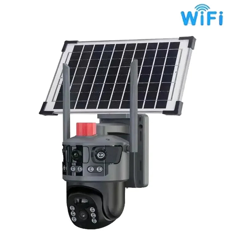 Wireless Solar Powered Security Camera V380 3MP 4G Wifi Outdoor IP Cam with Dual Screen Surveillance Lights