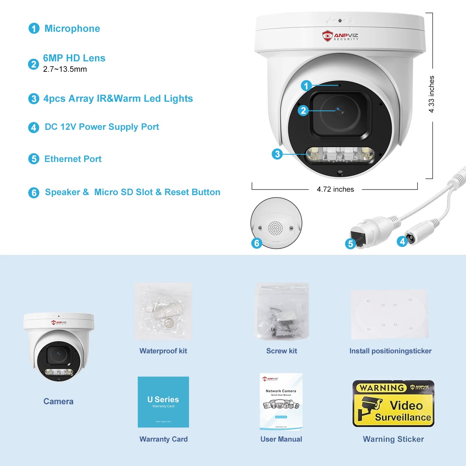 Anpviz PTZ 8MP@ 20fps PTZ IP Camera Outdoor Security 5X Optical Zoom 2.7~13.5mm Smart Dual-Light Sound &Light Alarm 2 Way Talk