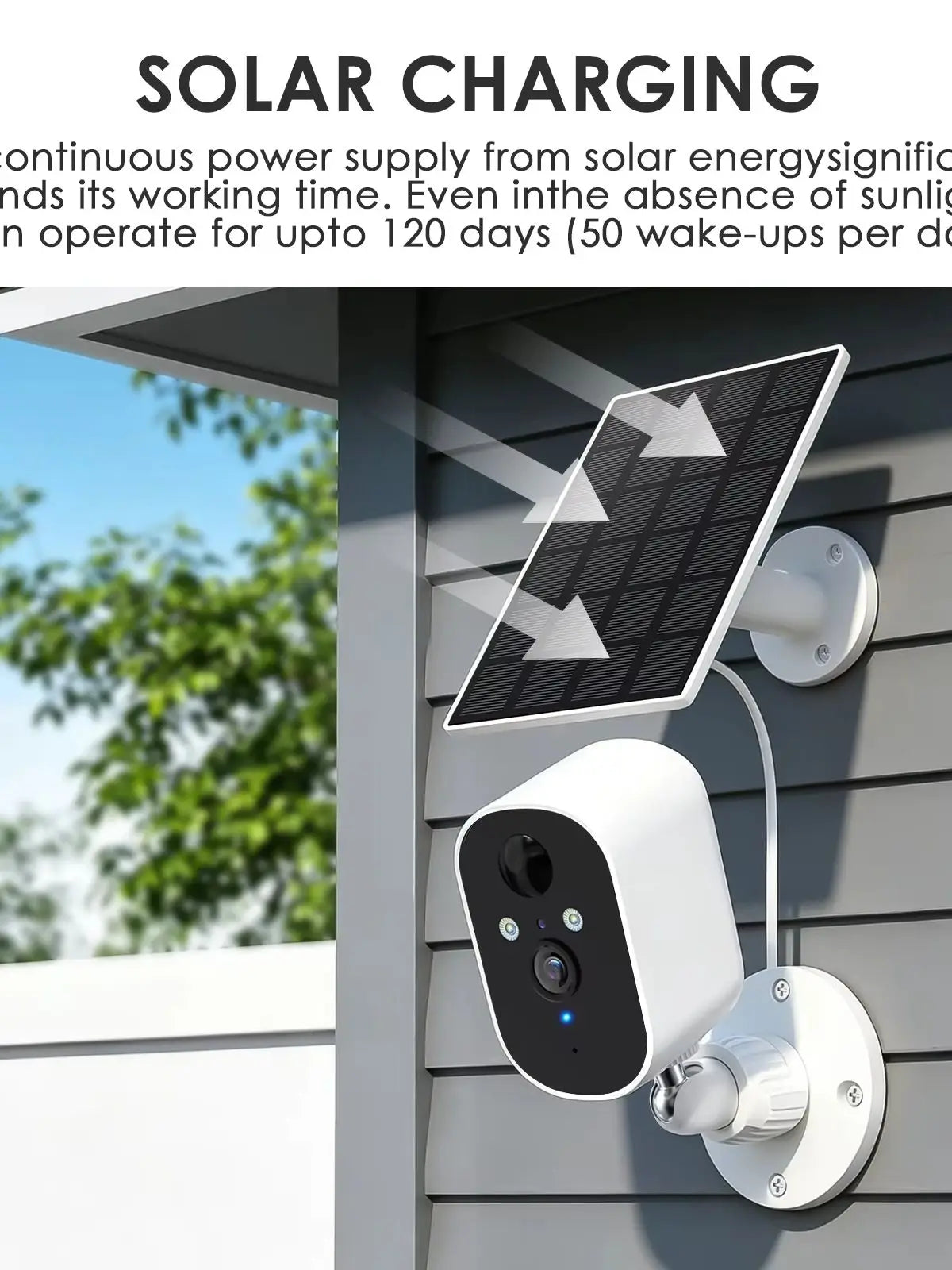 Wireless Solar Camera WiFi Outdoor 1080P Solar Battery Powered Security Camera Waterproof Night Vision PIR Human Detection