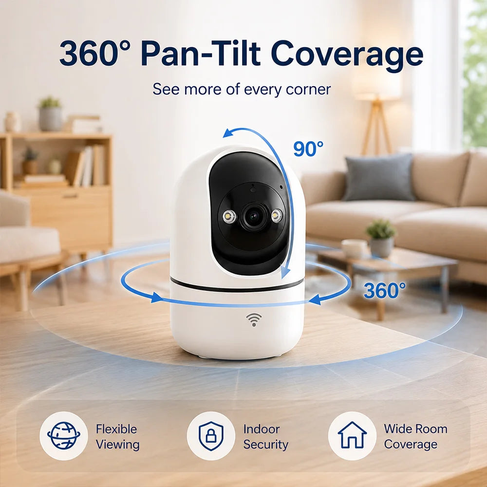 Indoor PTZ WiFi Camera 2MP HD Tuya Smart APP 355 Pan 90 Tilt Two Way Audio Night Vision Motion Alert Remote Baby Pet Monitor Cam