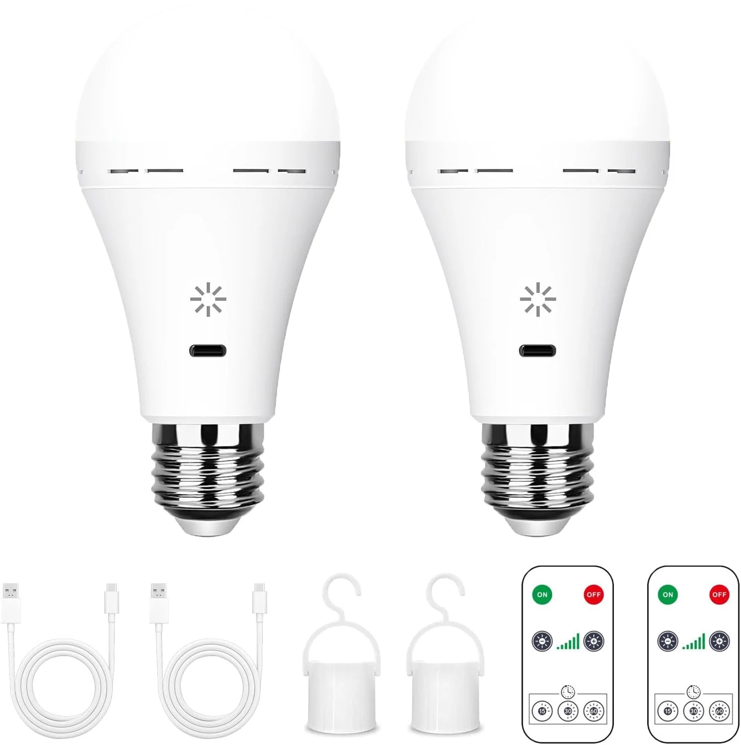 USB-C Rechargeable Light Bulb with Remote Control 5V 7W E27 Smart Battery BulbTouch Control Dimmable LED Bulbs with Timing
