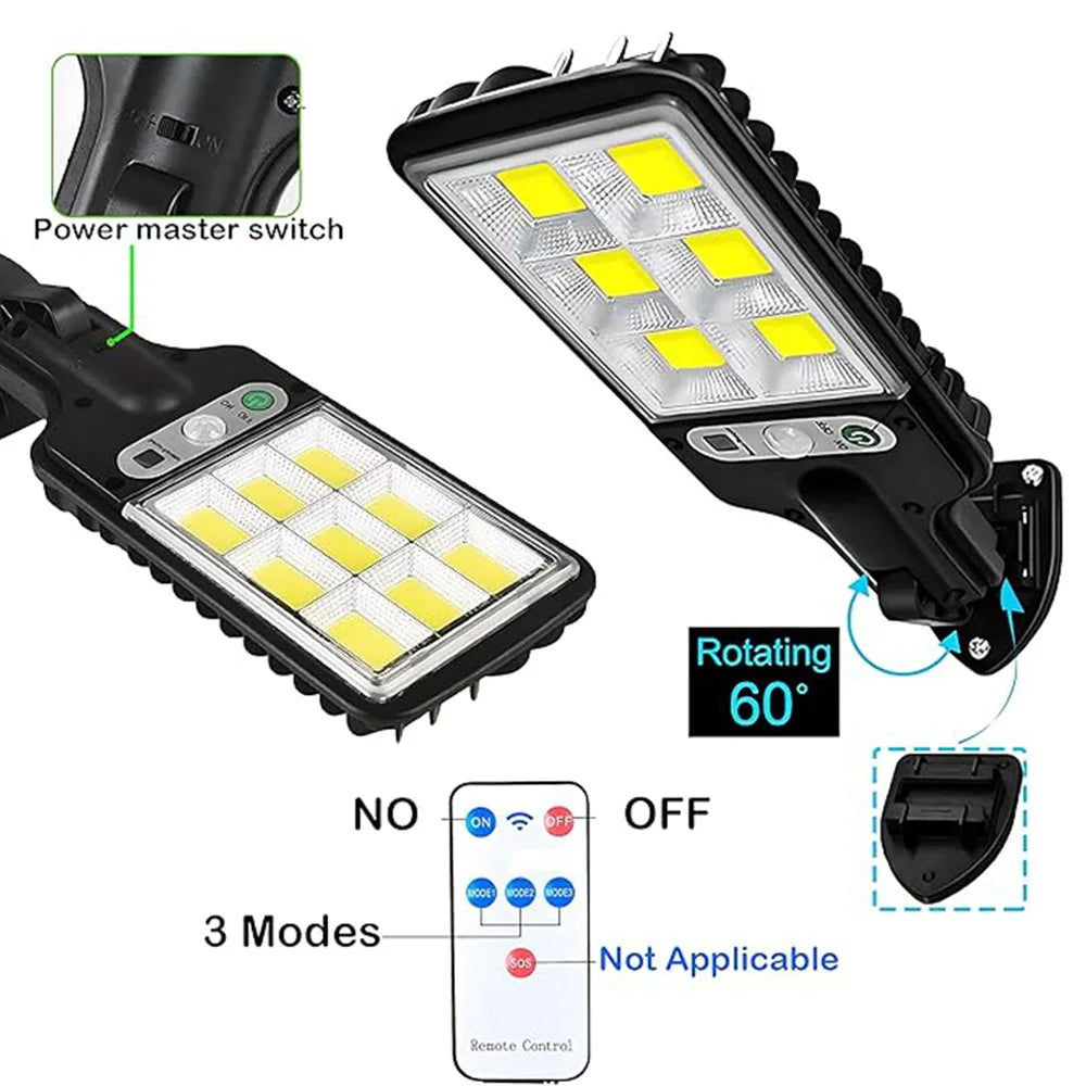 Solar Powered Security Lights 108LED Outdoor Wall Lamp with 3 Modes PIR Motion Sensor Waterproof for Outdoor Yard Fence Path