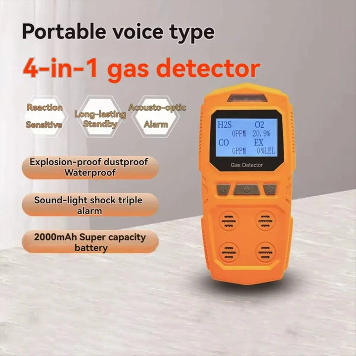 Reliable- 4 in 1 Gas Detector Combustible and Toxic Hazardous Gas Meter Portable Handheld O2 CO H2S Analyzer