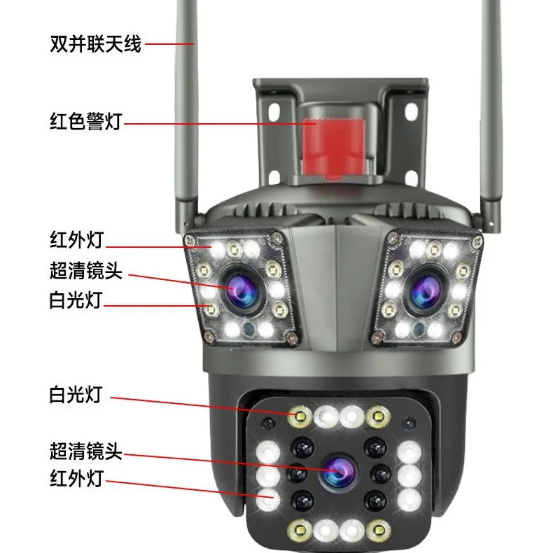 Solar Camera WiFi V360PRO Three Eyes and Two Pictures Outdoor Solar Closed Circuit PTZ Camera 1080P