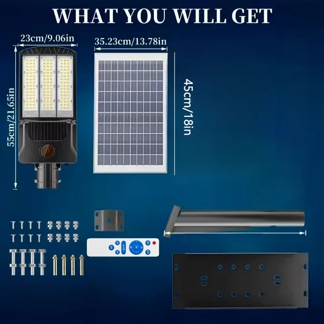 Solar Street Lights Outdoor Motion Sensor Light 8000W 800000LM 6500K Solar Security Flood Lights Solar Lamp for Yard, Road