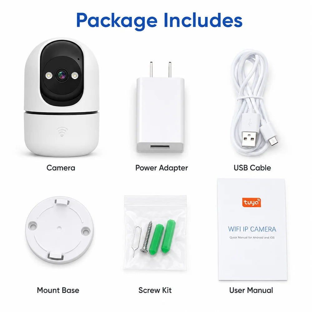 Indoor PTZ WiFi Camera 2MP HD Tuya Smart APP 355 Pan 90 Tilt Two Way Audio Night Vision Motion Alert Remote Baby Pet Monitor Cam