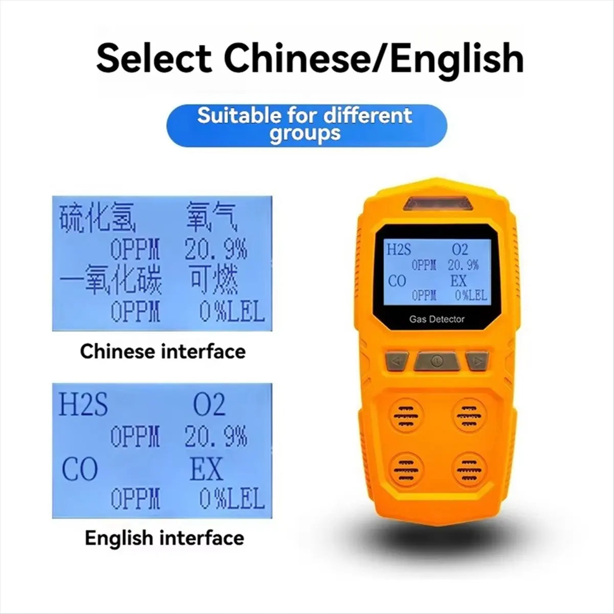 Reliable- 4 in 1 Gas Detector Combustible and Toxic Hazardous Gas Meter Portable Handheld O2 CO H2S Analyzer
