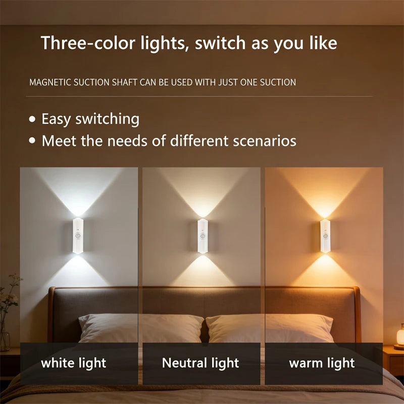 Smart Sensor Wall Light USB Rechargeable Motion Sensor Night Light LED Magnetic Spotlight for Bedroom Hallway Stairs