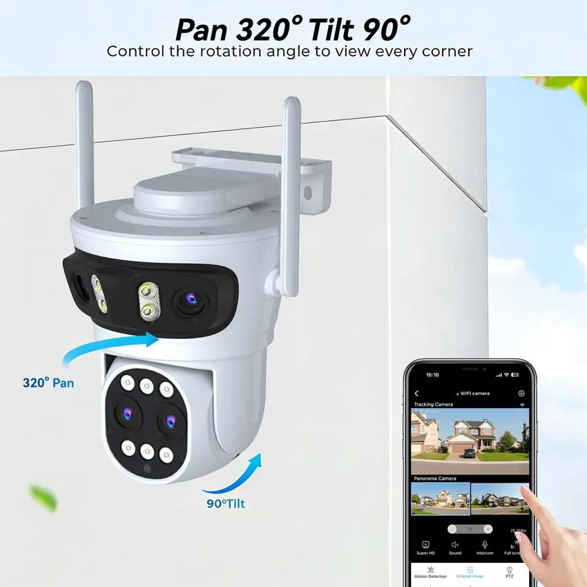 PTZ 4 Lens 3 Screen 10X Digital Zoom AI Auto Tracking IP O-KAM PRO Wifi Camera Outdoor Linkage Video Bluetooth Security Camera