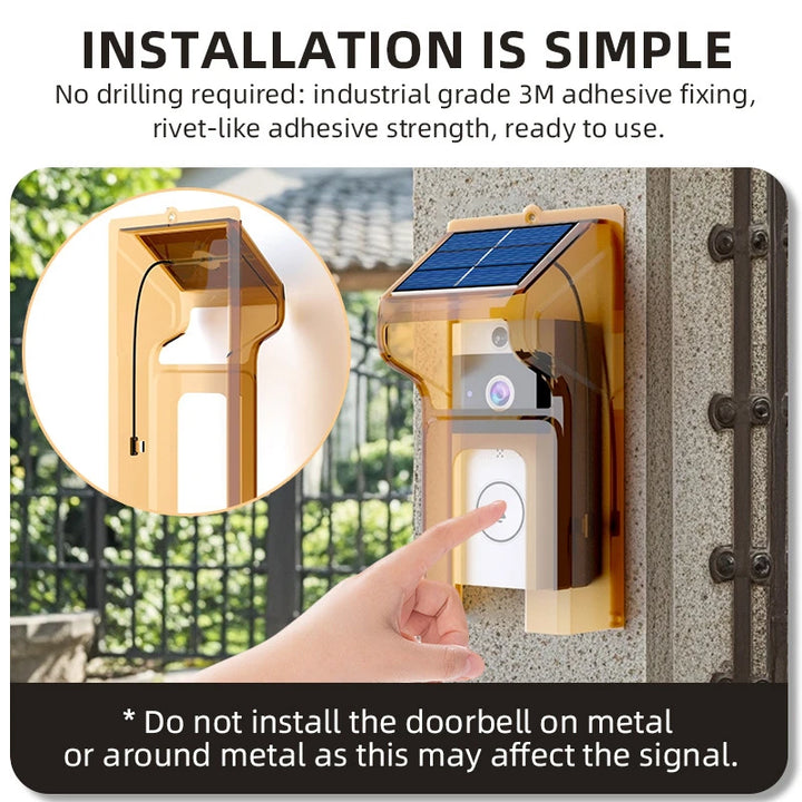 Outdoor Wireless Doorbell with Solar Cover Camera
