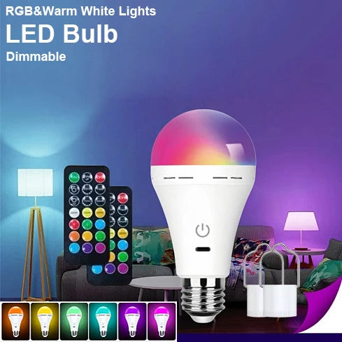 Smart USB Rechargeable Bulb Warmlight RGB Light Bulb E27 LED Bulbs Touch Control Dimmable Cordless Color Decorative Light Bulb