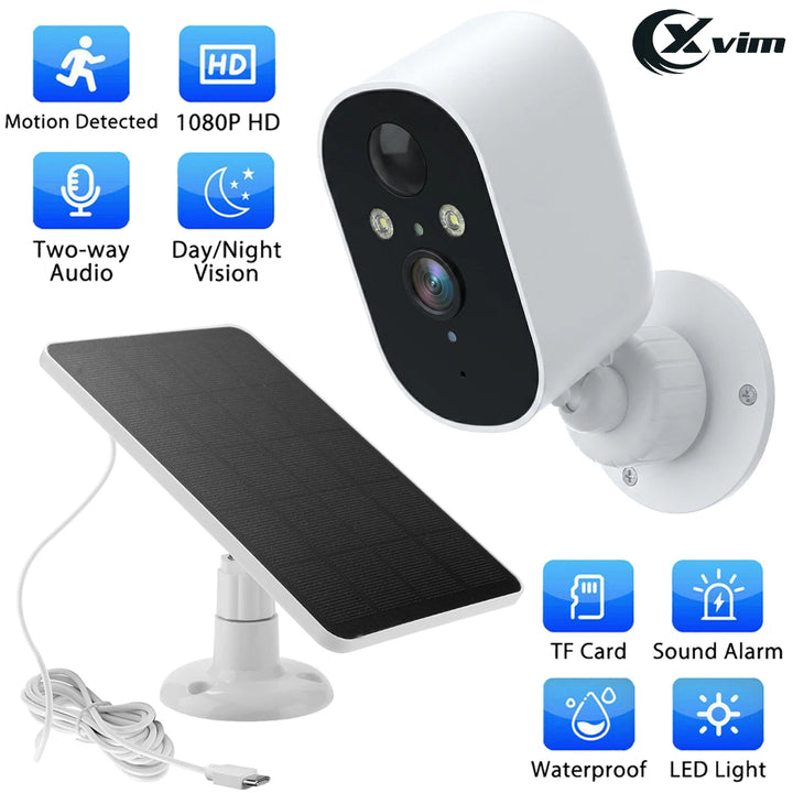 Wireless Solar Camera WiFi Outdoor 1080P Solar Battery Powered Security Camera Waterproof Night Vision PIR Human Detection