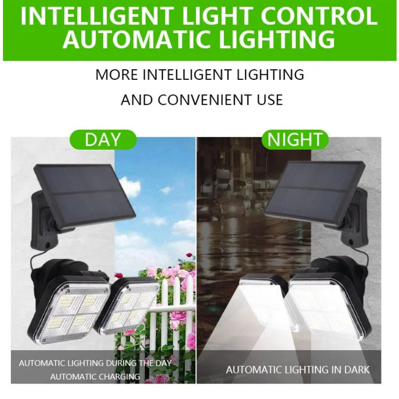 Solar Outdoor Light 120SMD LED Security Lights,2-Heads Motion Sensor Lights,IP65,270° Wide Angle Flood Wall Lights with 3 Modes