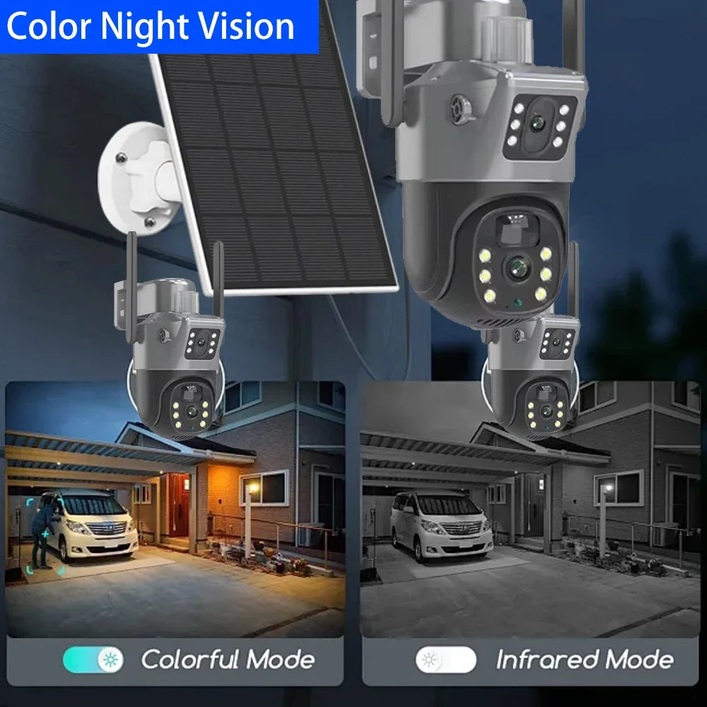 4K 8MP 5G&2.4GHZ WiFi Solar Camera Dual Lens Dual Screen CCTV Camaras PIR Detection EseeCloud Surveillance Battery PTZ Cameras