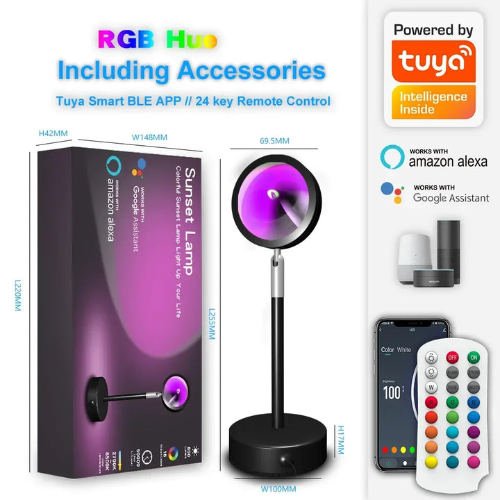 Smart LED Sunset Lamp Colorful Changing Bluetooth App Control Music Sync for Network Broadcast Bedroom Home Decor Rainbow Lamps