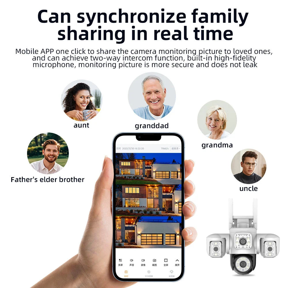 15MP PTZ WiFi Camera Four Len Three Screen 360° 16X Zoom Camera Outdoor Wireless Surveillance Auto Tracking CCTV Cameras Yoosee