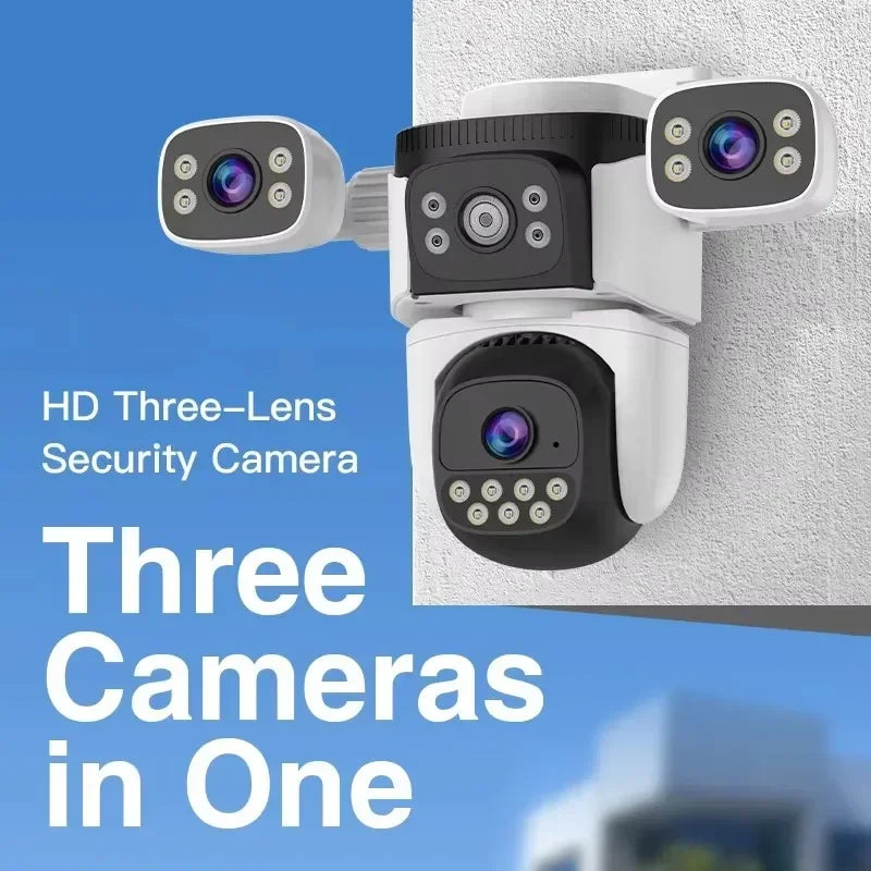 8K 15MP 4G Solar Camera wireless Three Lens Three Screen CCTV Security Protection PIR Solar Cam External  IP Camera Outdoor