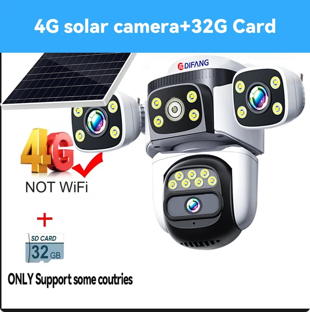 8K 15MP 4G Solar Camera wireless Three Lens Three Screen CCTV Security Protection PIR Solar Cam External  IP Camera Outdoor