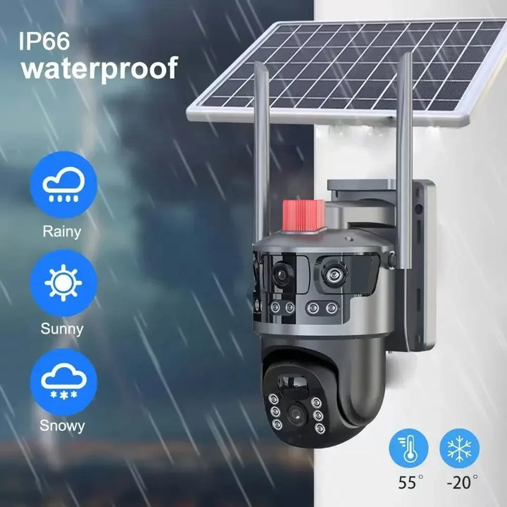Wireless Solar Powered Security Camera V380 3MP 4G Wifi Outdoor IP Cam with Dual Screen Surveillance Lights