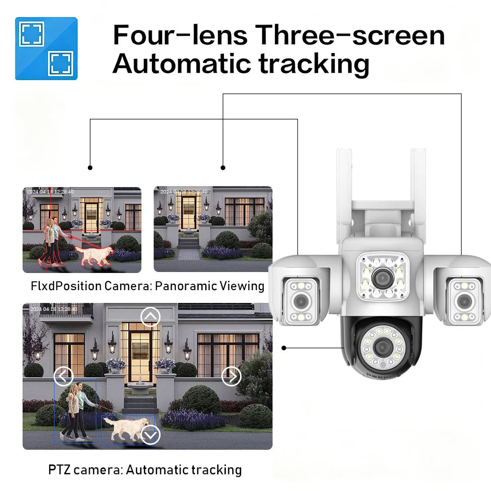 15MP PTZ WiFi Camera Four Len Three Screen 360° 16X Zoom Camera Outdoor Wireless Surveillance Auto Tracking CCTV Cameras Yoosee