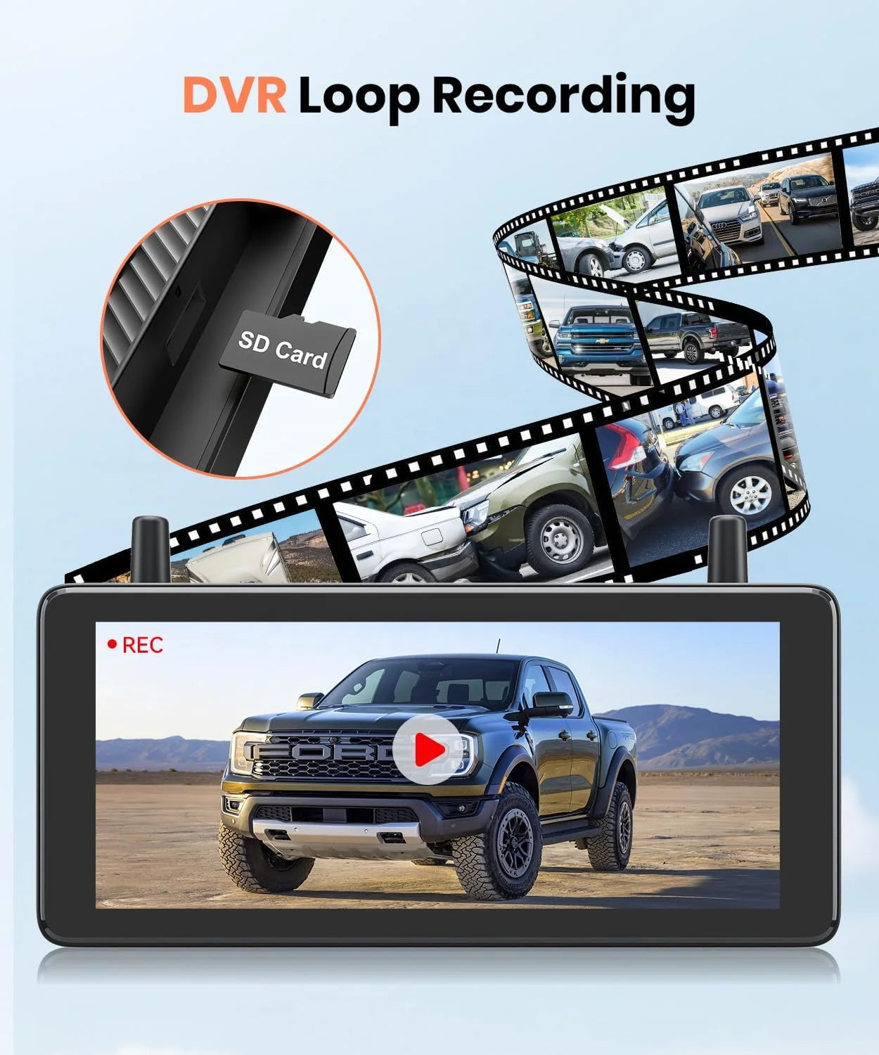 Solar Powered Wireless Backup Camera 7.2 Inch AHD 1080P Dual Screen Monitor & IP69 Waterproof Magnetic for All Cars Trucks RVs