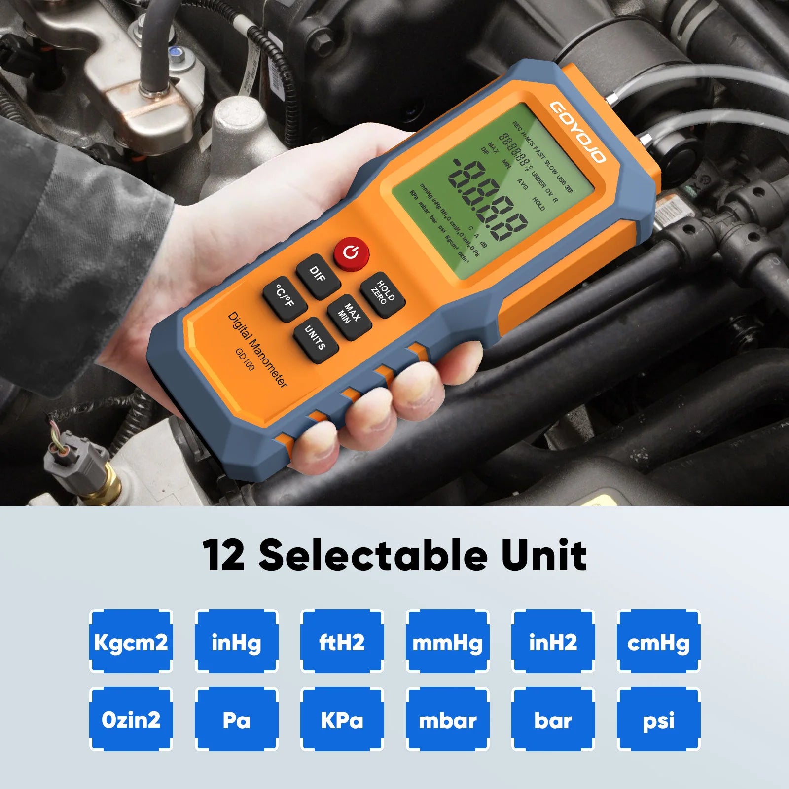 Pressure Gauge for Natural Gas Pipelines Ventilation Detection Air Digital Manometer Backlit Dual Port Gas Pressure Test
