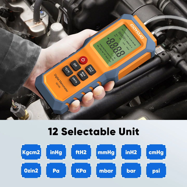 Pressure Gauge for Natural Gas Pipelines Ventilation Detection Air Digital Manometer Backlit Dual Port Gas Pressure Test