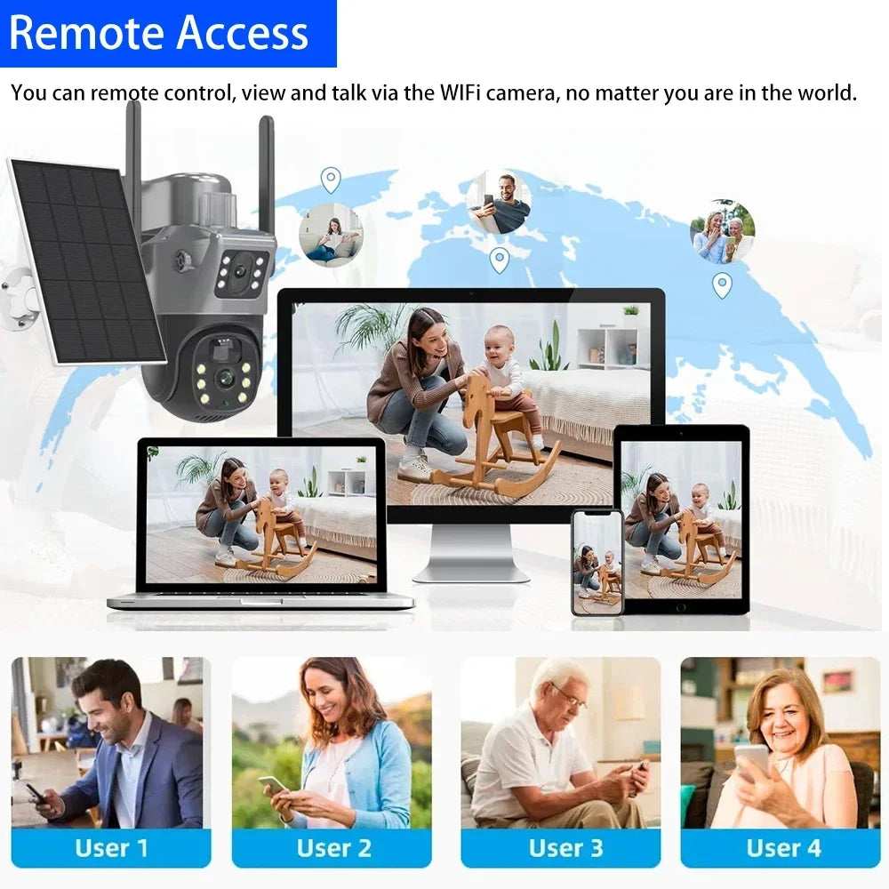 4K 8MP 5G&2.4GHZ WiFi Solar Camera Dual Lens Dual Screen CCTV Camaras PIR Detection EseeCloud Surveillance Battery PTZ Cameras