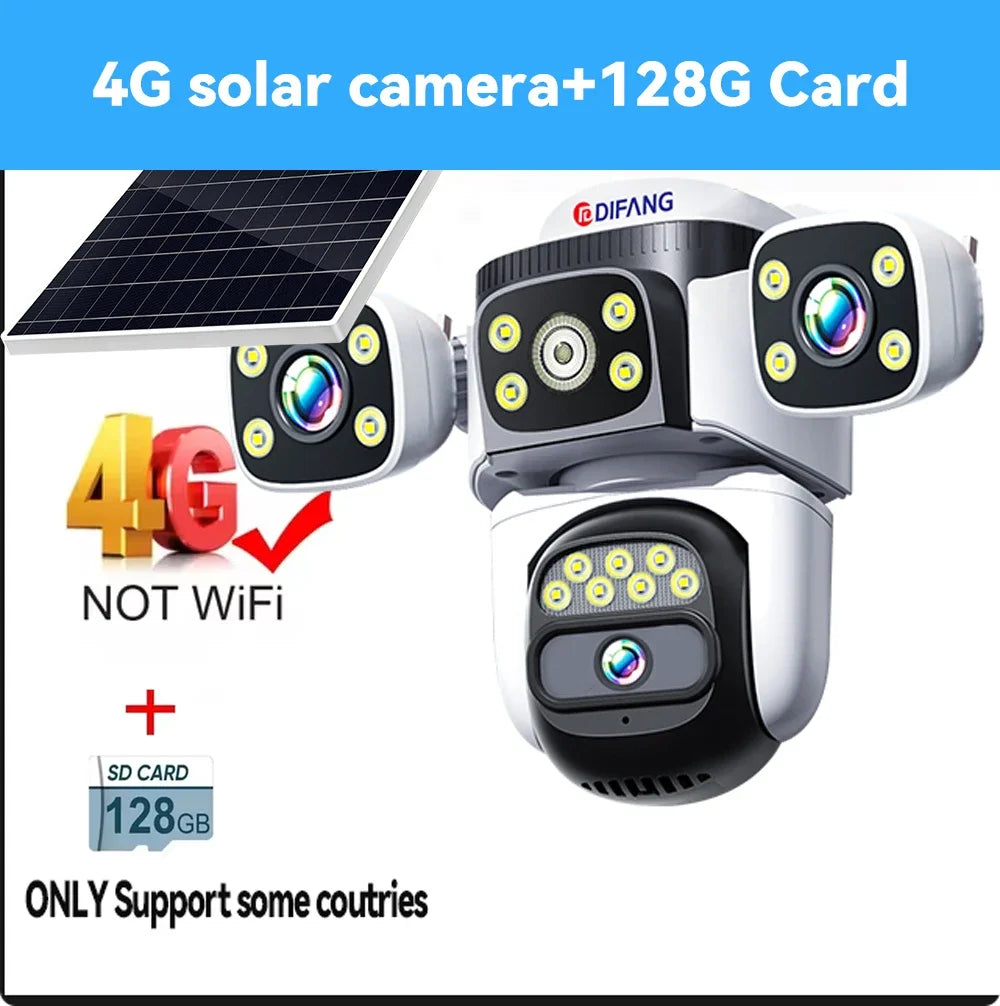 8K 15MP 4G Solar Camera wireless Three Lens Three Screen CCTV Security Protection PIR Solar Cam External  IP Camera Outdoor