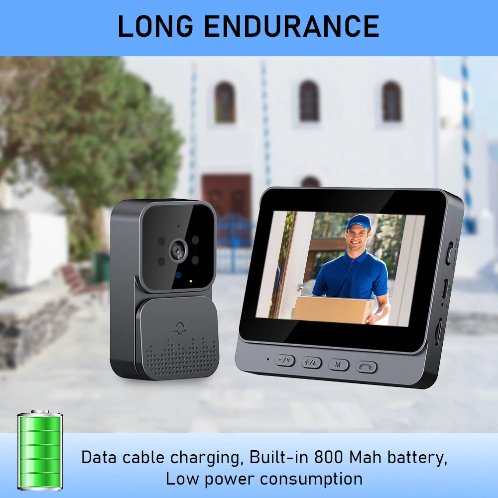 Video Doorbell with Intercom  Doorbell Camera with 4.3 Inch Screen Household Infrared Night Version Two-Way Speaking Long Batter