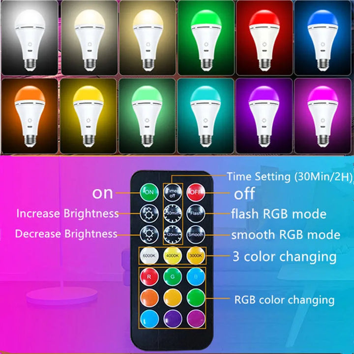Smart USB Rechargeable Bulb Warmlight RGB Light Bulb E27 LED Bulbs Touch Control Dimmable Cordless Color Decorative Light Bulb