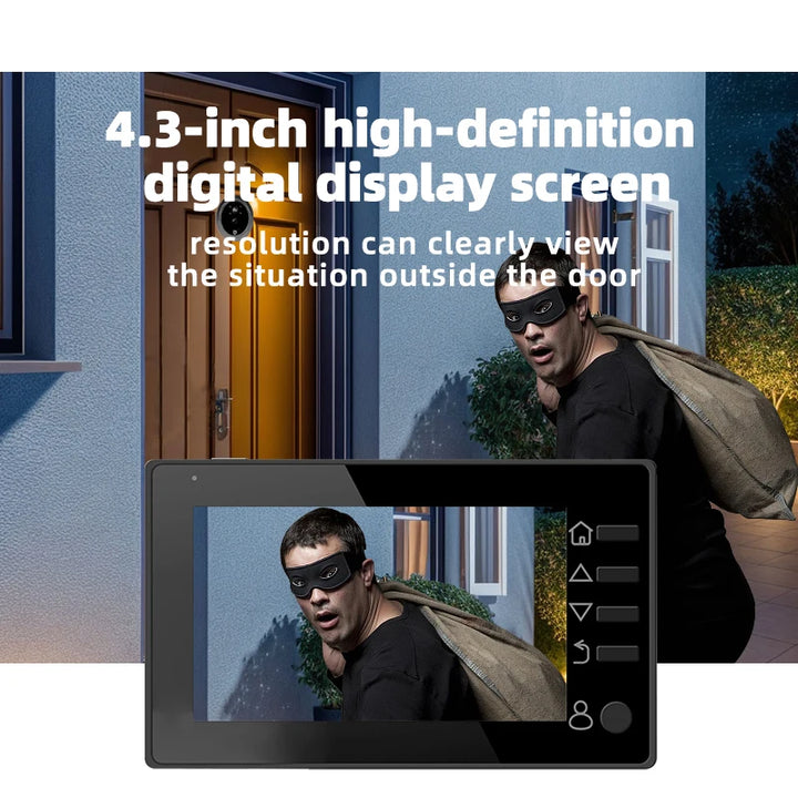4.3 Inch HD Display Visual Peephole Video Doorbell 145 Degree Angel