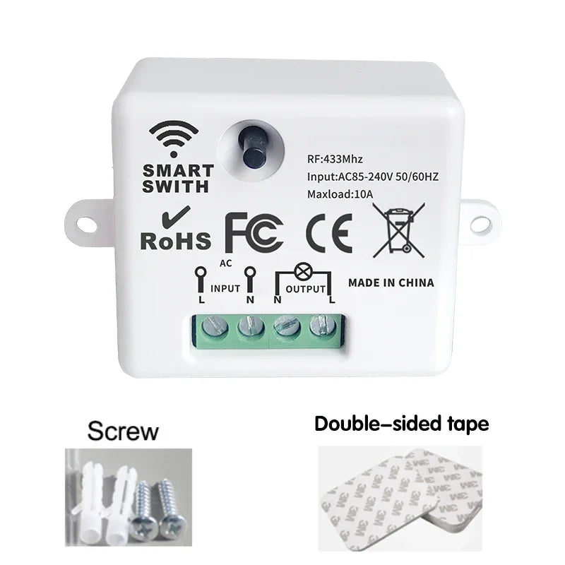 Wireless RF Smart Light Wall Switch with Remote Control Touch Wall Panel Mini Relay Receiver 110V 220V 10A (inlude battery)