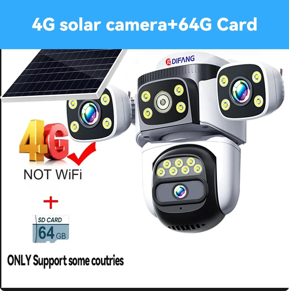 8K 15MP 4G Solar Camera wireless Three Lens Three Screen CCTV Security Protection PIR Solar Cam External  IP Camera Outdoor