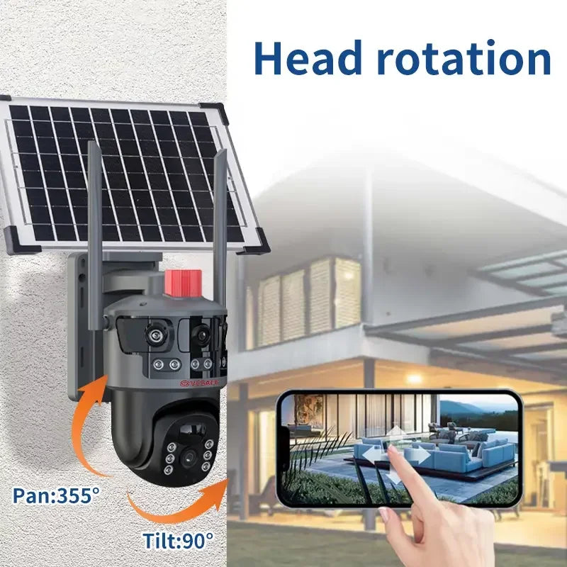 Wireless Solar Powered Security Camera V380 3MP 4G Wifi Outdoor IP Cam with Dual Screen Surveillance Lights