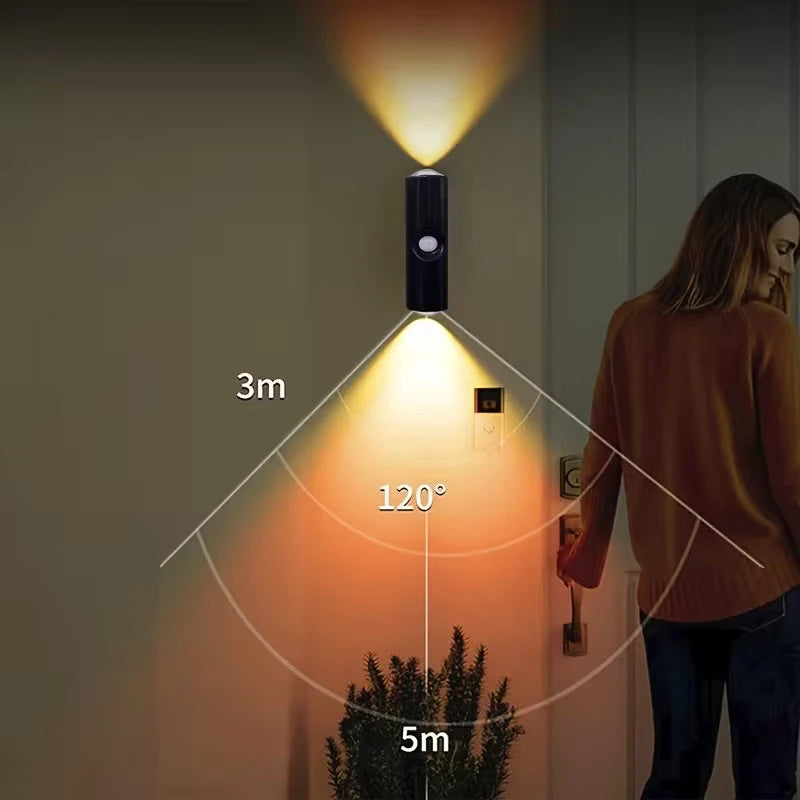 Smart Sensor Wall Light USB Rechargeable Motion Sensor Night Light LED Magnetic Spotlight for Bedroom Hallway Stairs